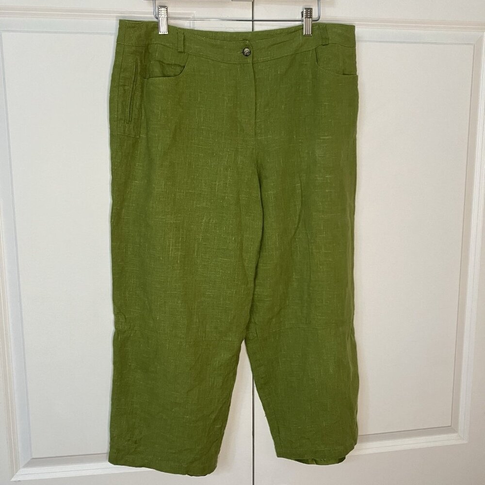 Vintage Harvé Benard by Benard Holtzman Linen Pants Womens 18 Green Cropped Boho